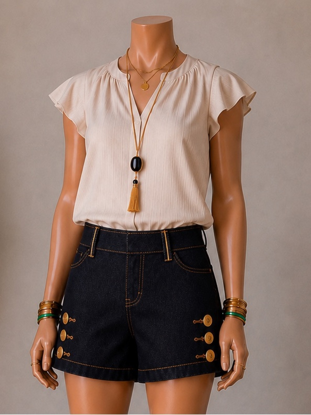 NWOT Bisou Bisou Y2K Dark Wash Denim Shorts Gold Button Size 6